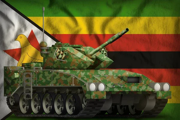 Lehký Tank Apc Letní Kamufláž Pozadí Vlajka Zimbabwe Obrázek — Stock fotografie