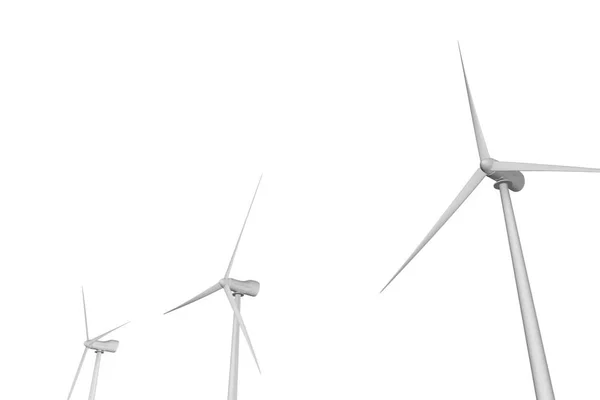 Drie Windmolens Met Verschillende Hoeken Van Rotatie Perspectief View Geïsoleerd — Stockfoto