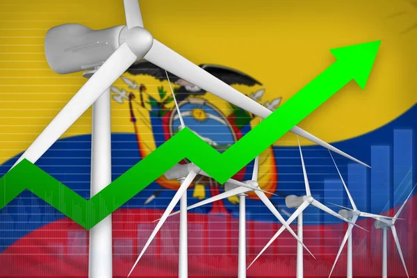 Ecuador wind energy power rising chart, arrow up  - alternative energy industrial illustration. 3D Illustration
