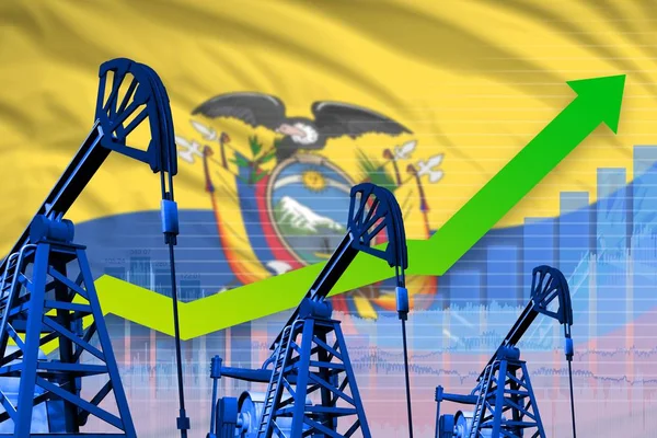 Ecuador oil industry concept, industrial illustration - growing graph on Ecuador flag background. 3D Illustration