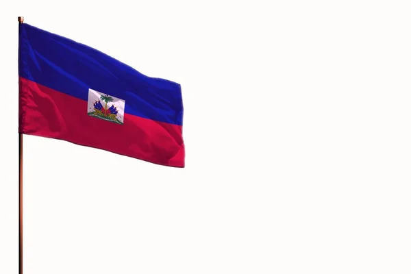 ハイチの国旗をなびかせ分離 白い背景の上のあなたのテキストのための場所とモックアップ — ストック写真