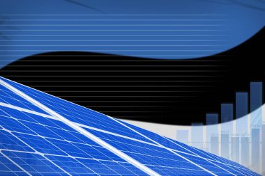Estonya güneş enerjisi güç dijital grafik kavramı - Yenilenebilir Enerji sanayi illüstrasyon. 3D çizim