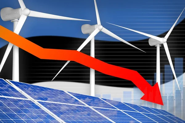 Estonia solar and wind energy lowering chart, arrow down  - green energy industrial illustration. 3D Illustration