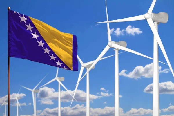 ボスニア ヘルツェゴビナ代替エネルギー 風力エネルギー産業コンセプト風車とフラグ 代替再生可能エネルギー産業のイラスト イラスト — ストック写真