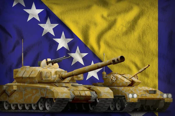 Tanks Orange Camouflage Bosnia Herzegovina Flag Background Bosnia Herzegovina Tank — Stock Photo, Image