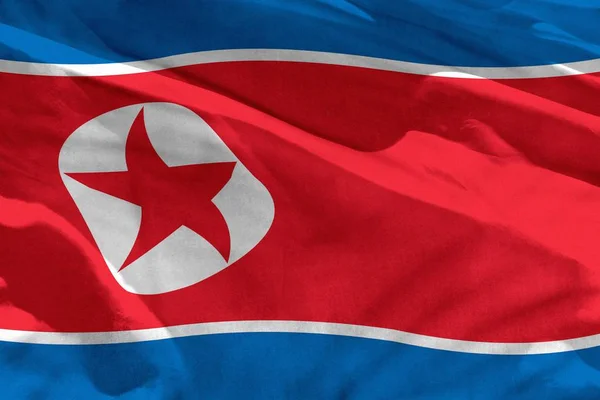 Fladdrande Demokratiska Folken Republiken Korea Nordkorea Flagga För Att Använda — Stockfoto