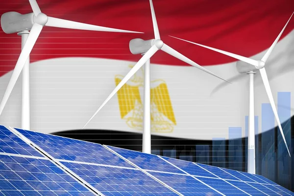 Egypt solar and wind energy digital graph concept  - alternative energy industrial illustration. 3D Illustration