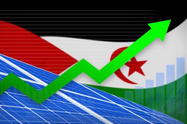 Batı Sahra güneş enerjisi güç yükseliyor grafik yukarı - modern Enerji sanayi illüstrasyon ok. 3D çizim