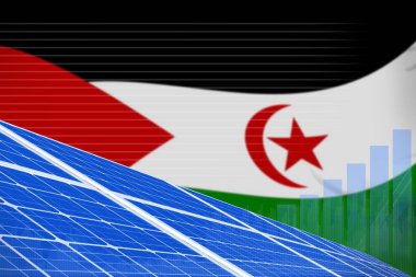 Batı Sahra güneş enerjisi güç dijital grafik kavramı - Alternatif Enerji sanayi illüstrasyon. 3D çizim