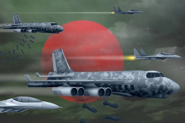 Концепция Бомбёжки Бангладеш Современные Военные Самолеты Бангладеш Бомбят Фоне Флага — стоковое фото