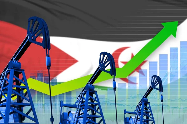 Western Sahara oil industry concept, industrial illustration - growing graph on Western Sahara flag background. 3D Illustration