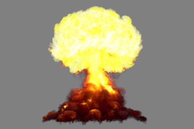 büyük yüksek detaylı mantar bulut duman ile patlama ve yangın gibi atom bombası veya herhangi bir diğer büyük patlayıcılar gri - patlama 3d illüstrasyon izole
