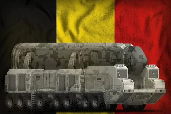 Interkontinentalrakete Mit Stadttarnung Auf Dem Hintergrund Der Belgischen Flagge Illustration — Stockfoto