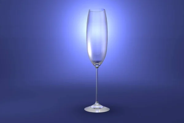 Flöjt Champagneglas Ljusblå Markerade Konstnärliga Bakgrund Dricka Glas Render Illustration — Stockfoto