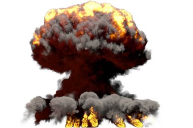 büyük yangın mantar bulutu patlama ile duman ve alevler - termonükleer bomba ya da herhangi bir diğer büyük patlayıcı izole üzerinde beyaz arka plan gibi görünüyor - büyük patlama 3d çizim