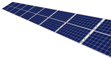 Birçok güneş panelleri beyaz arka plan üzerinde 3d illüstrasyon izole endüstriyel çizimi