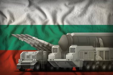 roket Bulgaristan bayrağı arka üzerinde zorlar. Bulgaristan roket kavramı zorlar. 3D çizim