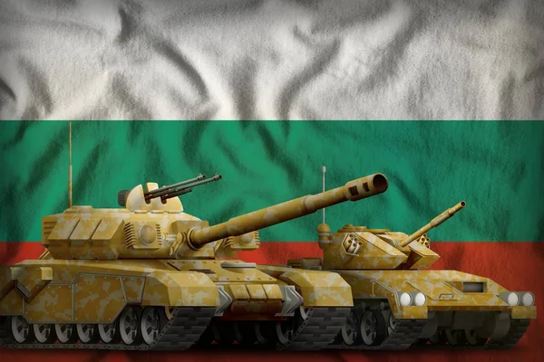 Bulgaristan Bayrağı Arka Planda Turuncu Kamuflaj Tanklarla Bulgaristan Tank Kavramı — Stok fotoğraf