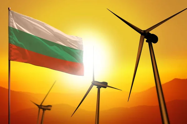 Bulgarie Énergie Éolienne Concept Environnement Énergétique Alternatif Avec Turbines Drapeau — Photo