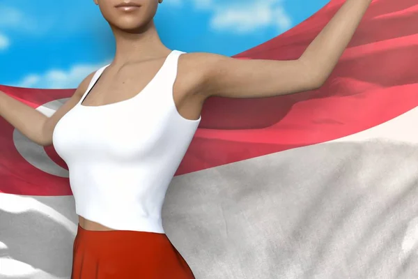 Ung Flicka Ljusa Kjol Håller Singapore Flagga Händerna Bakom Henne — Stockfoto
