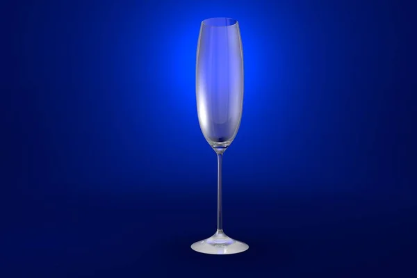 Flöte Champagnerglas Auf Blauem Hintergrund Trinkglasrender Illustration — Stockfoto