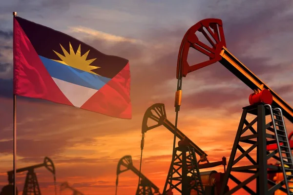 Antigua Barbuda Oil Industry Concept Industrial Illustration Antigua Barbuda Flag — Stock Photo, Image