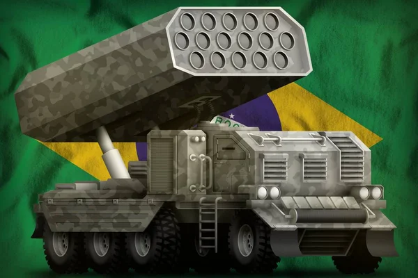 Rocket Artillery Missile Launcher Grey Camouflage Brazil Flag Background Illustration — Stock Photo, Image