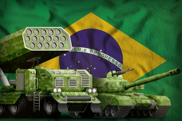 Танк Ракету Launcher Літа Піксель Камуфляж Бразилії Прапор Фону Бразилія — стокове фото