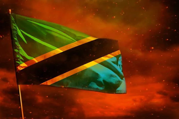 탄자니아 깃발을 크림슨 스카이 탄자니아 — 스톡 사진