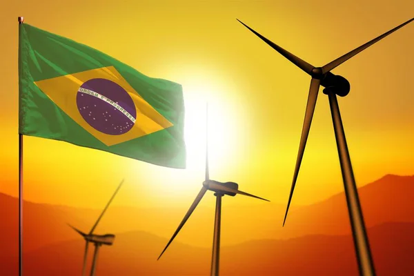 Brasil Energia Eólica Conceito Ambiente Energia Alternativa Com Turbinas Bandeira — Fotografia de Stock