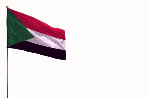 Fluttering Sudan Flag Isolated Mockup Place Your Text White Background — Stock Photo, Image