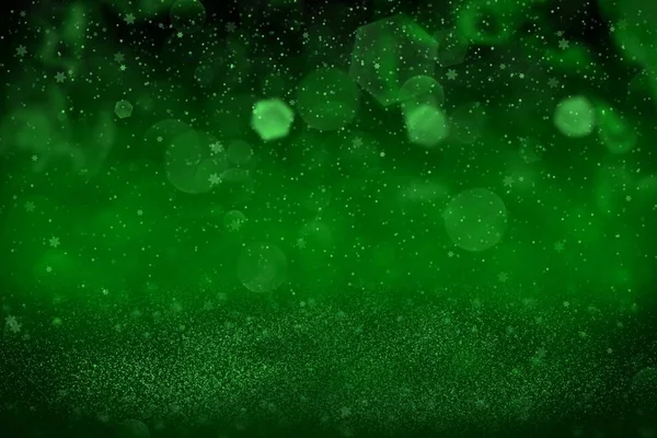 Verde Fantástico Brilhante Abstrato Fundo Brilho Luzes Queda Flocos Neve — Fotografia de Stock
