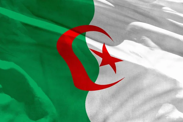 飘扬的阿尔及利亚国旗用作纹理或背景 国旗在风中飘扬 — 图库照片