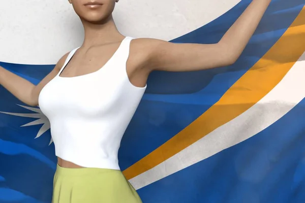Panienka Jasne Spódnica Trzyma Flaga Wysp Marshalla Jej Ręce Nią — Zdjęcie stockowe