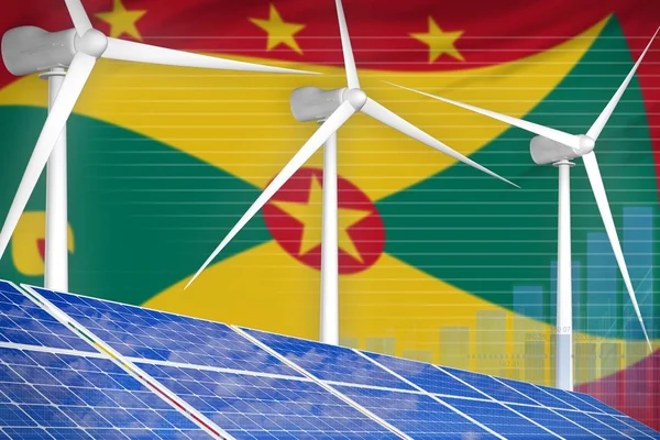 Grenada solar and wind energy digital graph concept  - alternative energy industrial illustration. 3D Illustration