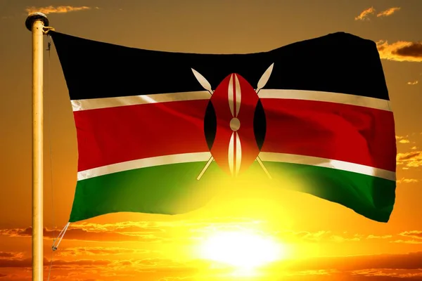 Kenya Bandiera Tessitura Sul Bellissimo Sfondo Arancio Tramonto — Foto Stock