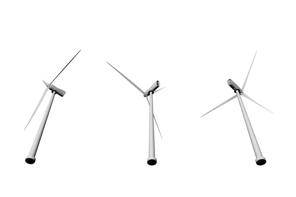 3风车看法从被隔绝的底部在白色背景 风电工业例证 — 图库照片
