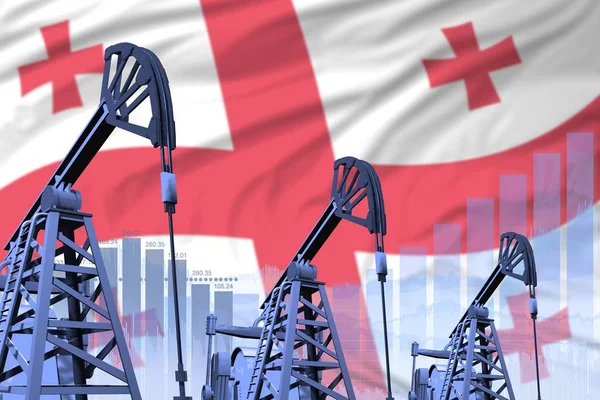 Georgia oil and petrol industry concept, industrial illustration on Georgia flag background. 3D Illustration