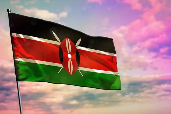 Sventolando Bandiera Del Kenya Sfondo Cielo Nuvoloso Colorato Kenya Concetto — Foto Stock