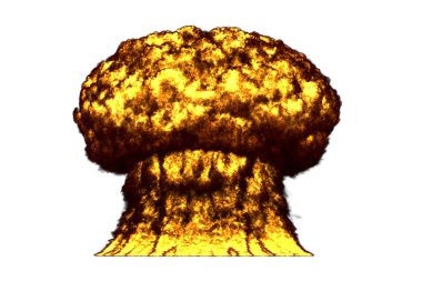 büyük çok yüksek detaylı mantar bulut duman ile patlama ve yangın gibi atom bombası veya herhangi bir diğer büyük patlayıcılar beyaz - patlama 3d illüstrasyon izole