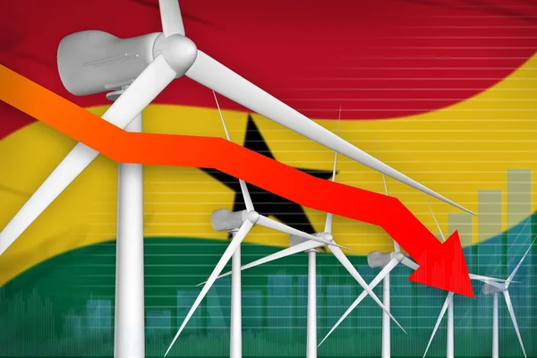 Ghana wind energy power lowering chart, arrow down  - modern energy industrial illustration. 3D Illustration