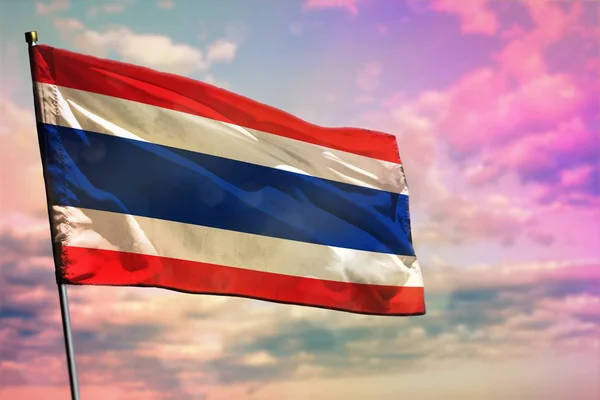 Ondeando Bandera Tailandia Sobre Colorido Fondo Nublado Del Cielo Tailandia — Foto de Stock