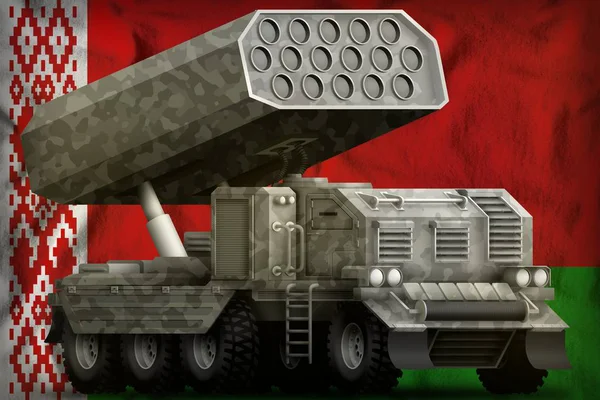Rakéta Sorozatvető Rakétakilövő Szürke Álcázás Belarusz Zászló Háttér Illusztráció — Stock Fotó