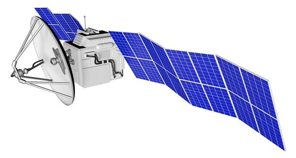 Ilustración Industrial Del Satélite Orbital Con Grandes Paneles Solares Aislados — Foto de Stock