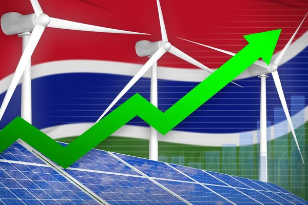 Gambia solar and wind energy rising chart, arrow up  - environmental energy industrial illustration. 3D Illustration