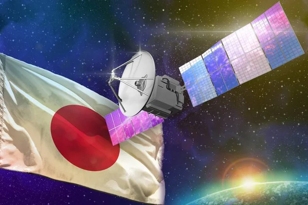 Satellite with Japan flag, space communications technology concept - 3D Illustration