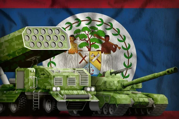 Tanque Lançador Foguetes Com Camuflagem Pixel Verão Fundo Bandeira Belize — Fotografia de Stock