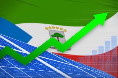 Ekvator Ginesi güneş enerjisi güç Yükseliyor grafik yukarı - yenilenebilir doğal enerji sanayi illüstrasyon ok. 3D çizim