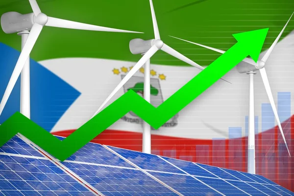 Guinea Equatoriale energia solare ed eolica in aumento grafico, freccia verso l'alto - moderna energia naturale industriale illustrazione. Illustrazione 3D — Foto Stock