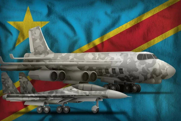 Conceito das forças aéreas da República Democrática do Congo sobre o fundo da bandeira do Estado. Ilustração 3d — Fotografia de Stock